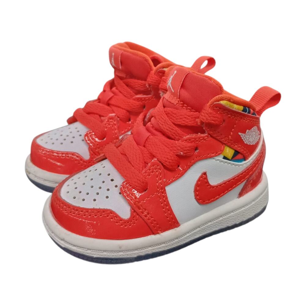 Boys/Toddler/Baby 3C Jordan 1 Mid Sneakers Red White Lace Up EASY ON